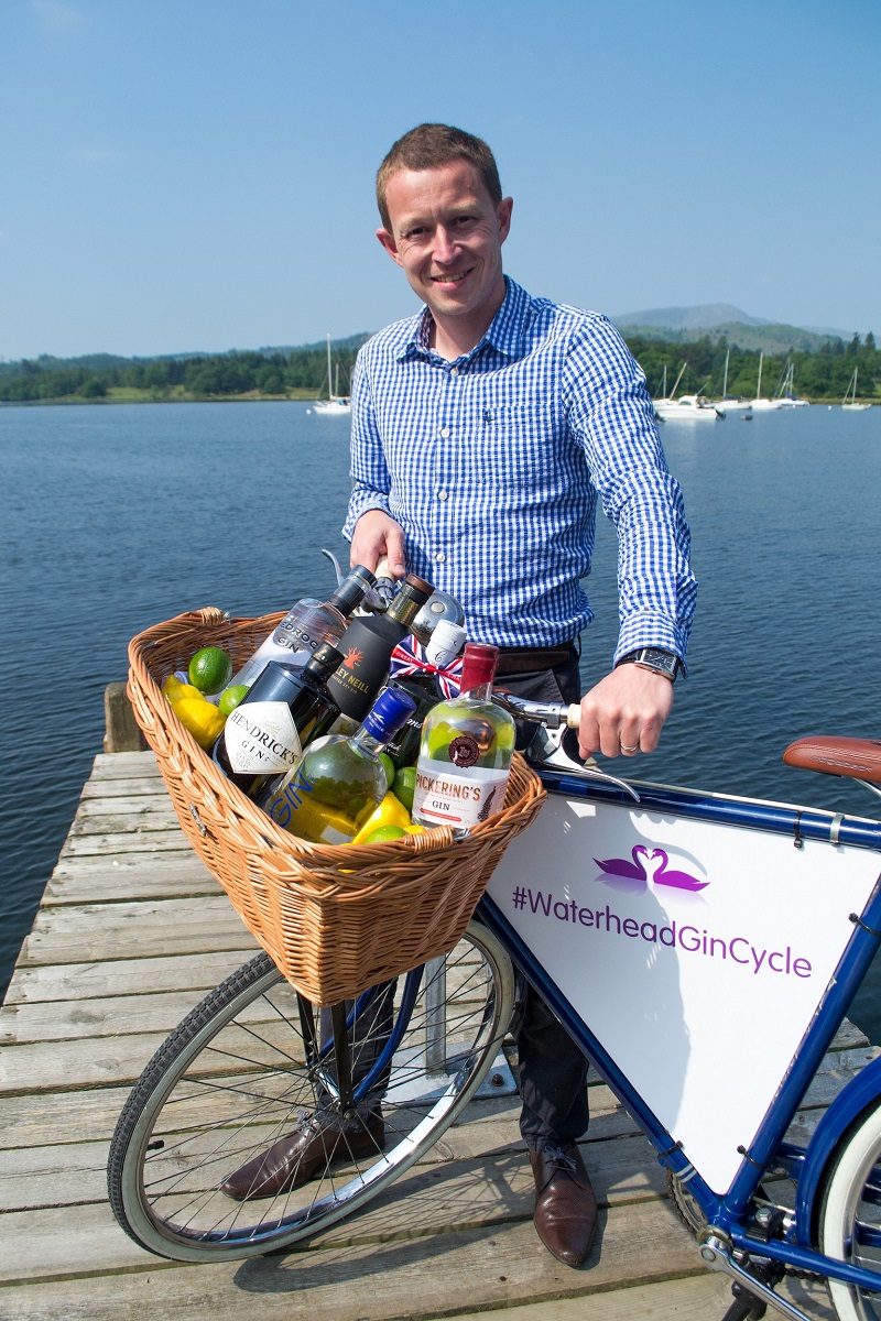 Waterhead hotel manager Anthony Sutcliffe with the gin bike